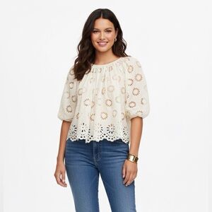 Women’s Madewell Embroidered Shirred Puff-Sleeve Top XL NWT